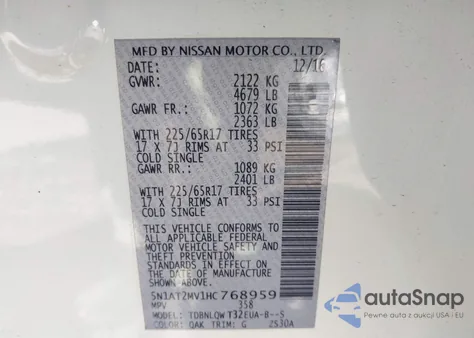 2017 Nissan Rogue Sv from USA, damaged, VIN 5N1AT2MV1HC768959